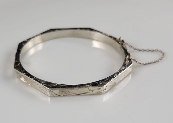 Vintage Etched Floral Sterling Silver Bracelet - image 8