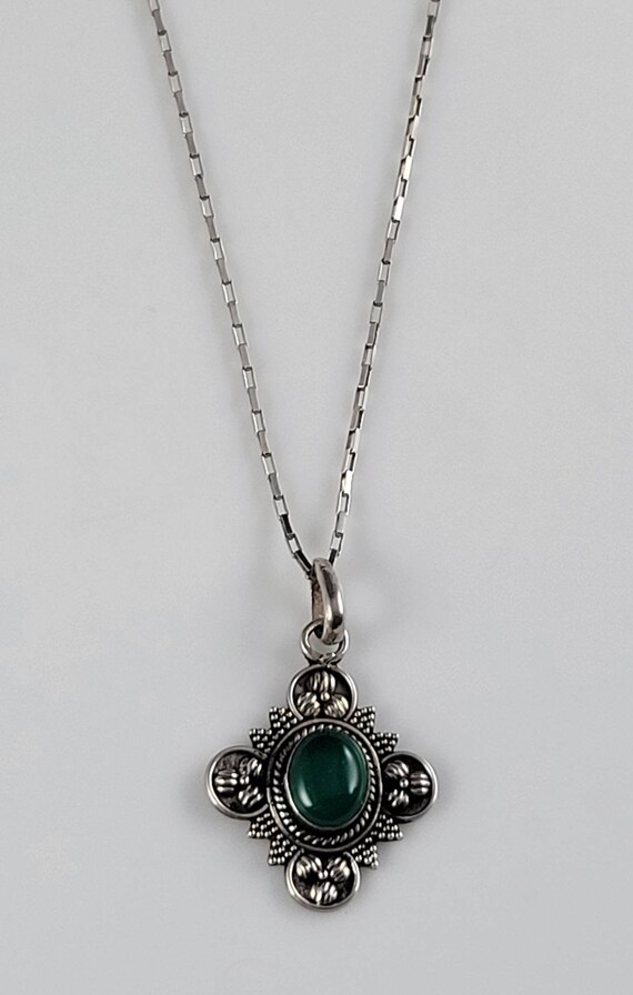 Antique Chrysoprase Sterling Silver Necklace-1920s - image 6