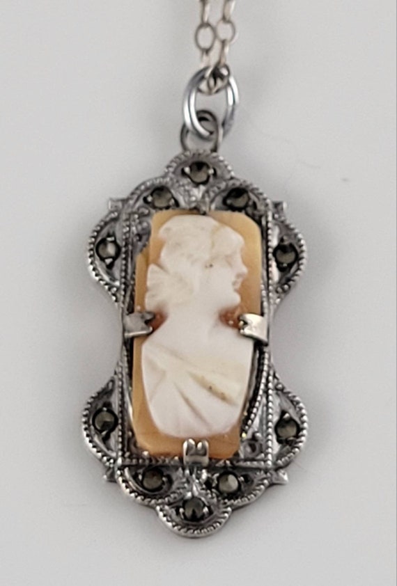 Otsby Barton Genuine Shell Cameo & Marcasite Neckl