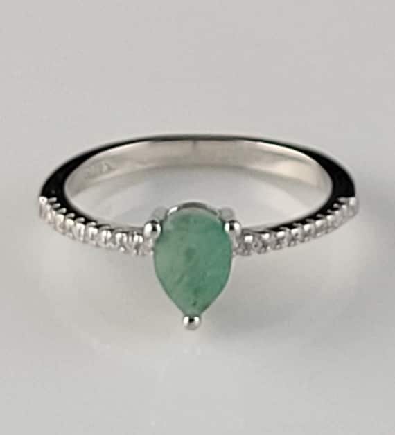 Minimalist Style Emerald & White Sapphire Sterling