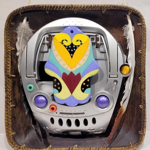 Space Shaman - assemblage art home decor made with upcycled / recycled found objects