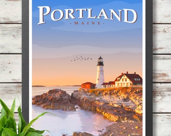 Póster de viaje de Portland, Maine - Póster impreso - Decoración de pared - Arte mural - Decoración del hogar - Ideas de regalo - Arte de viaje