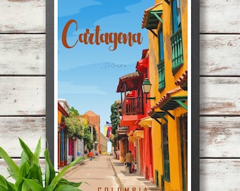 Póster de viaje a Cartagena, Colombia - Descarga digital - Decoración de pared - Arte mural - Decoración del hogar - Idea de regalo