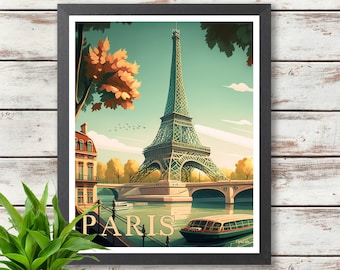 Paris Travel Poster - France - Eiffel Tower - Digital Download - Illustration - Wall Deco - Gift Idea