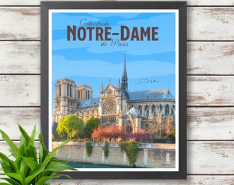 Notre Dame Travel Poster - Paris - France - Poster Print - Wall Deco - Gift Idea