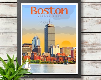 Boston - Massachusetts Travel Poster - Digital Download Art - Wall Deco - Gift Idea