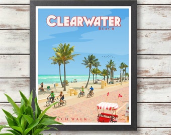 Clearwater Beach Travel Poster - Beach Walk - Florida - Printed Poster - Wall Deco - Gift Idea