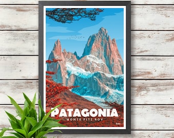 Póster de viaje a la Patagonia - Monte Fitz Roy - Descarga instantánea - Decoración de pared - Idea de regalo