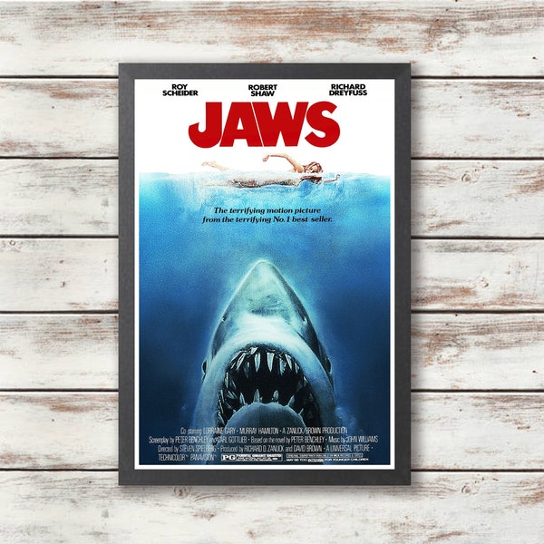 Jaws - 1975 Movie Poster by Steven Spielberg - Digital Download Art - Wall Decor - Gift Idea