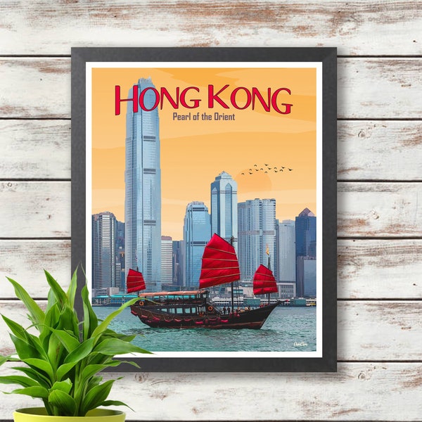 Hong Kong - Travel Poster Digital - Pearl of the Orient - Digital Download - Travel Art Wall Poster - Digital Print Download