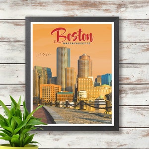 Boston Travel Poster - Massachusetts - Digital Download Art - Wall Deco - Gift Idea