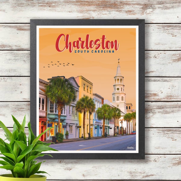Charleston Travel Poster - South Carolina - Digital Download Art - Wall Deco - Gift Idea