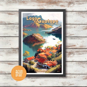 Lago de Guatape Travel Poster - Colombia - Printed Poster - Wall Decor - Wall Art - Home Decor - Gift Idea - Travel Art - Illustration