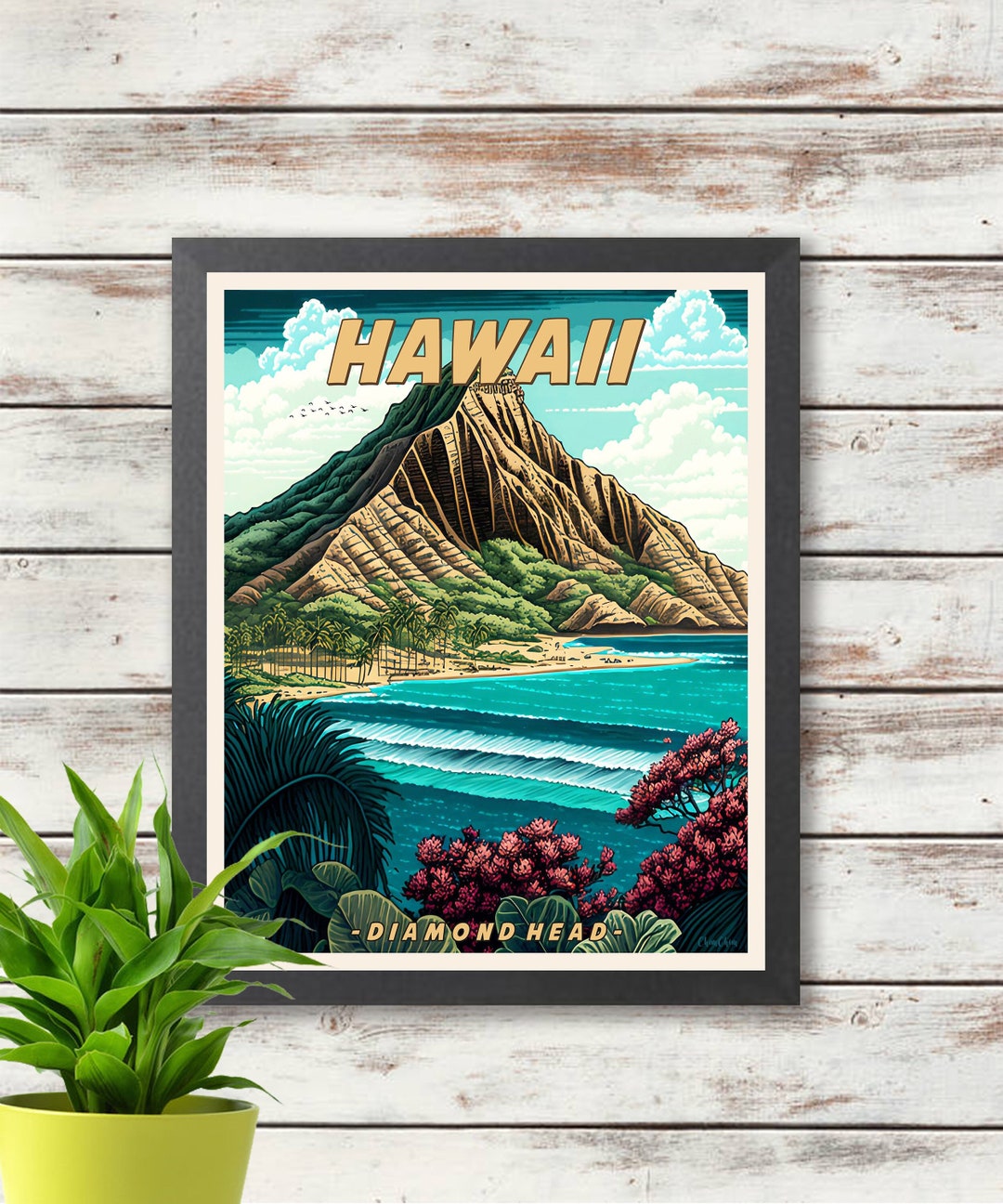 Hawaii Travel Poster Diamond Head Poster Print Wall - Etsy