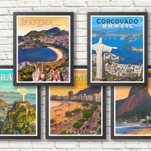 Set of 5 Brazil Travel Posters - Corcovado - Ipanema - Rio de Janeiro - Digital Download - Wall Decor - Home Decor - Wall Art - Gift Idea