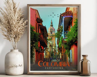 Póster de viaje a Cartagena, Colombia - Descarga digital - Arte mural - Decoración del hogar - Decoración de pared - Arte de Colombia - Descarga instantánea - Ideas para regalos