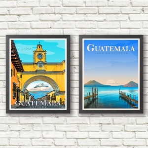 Set of 2 Guatemala Travel Posters - Antigua - Lago de Atitlan - Digital Download - Wall Decor - Home Decor - Wall Art - Gift Idea