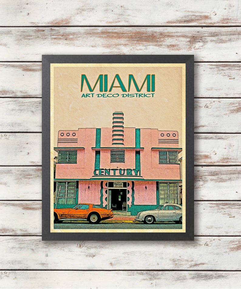 Miami Travel Poster Florida Art Deco District Digital Etsy