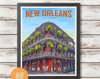 New Orleans Travel Poster - Louisiana - New Orleans Printed Poster - New Orleans Wall Deco - New Orleans Wall Art - New Orleans Home Decor