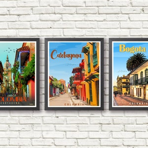 Set of 3 Travel Posters - Colombia - Cartagena - Bogota - Printed Posters - Wall deco - Wall Art - Home Decor - Colombia Poster - Travel Art
