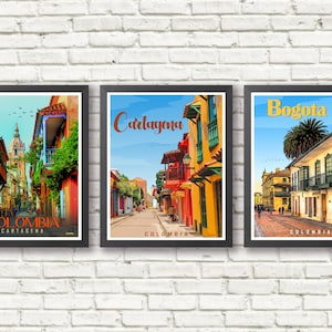 Set of 3 Travel Posters Colombia Cartagena Bogota Printed Posters Wall deco Wall Art Home Decor Colombia Poster Travel Art image 1