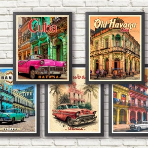 Juego de 5 carteles de viajes a Cuba - Carteles impresos de Cuba - Decoración de pared de Cuba - La Habana - Arte de pared - Decoración del hogar de Cuba - Póster de Cuba - Arte de viaje