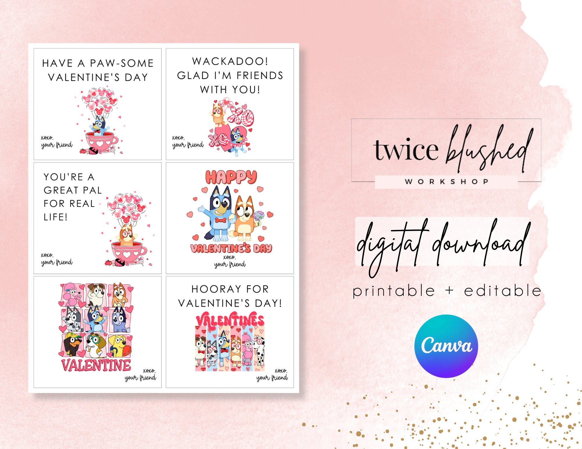 Bluey Tag. Valentine's Gift Tag. Printable Valentine's Tag. Editable ...