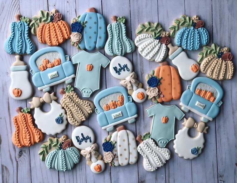 little pumpkin theme baby shower cookies favors