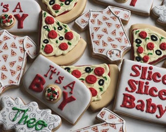 Pizza-tema babyshower-set kakor