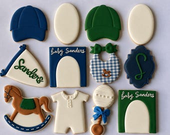 Bear Baby Shower set cookies Green, blue and white colors