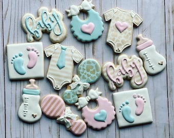 Galletas para baby shower / galletas para niño o niña / galletas para revelar el género del bebé