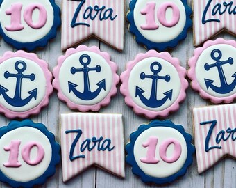 Nautical theme birthday cookies