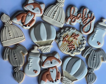 Fox Theme cookies, woodland Baby Shower set cookies