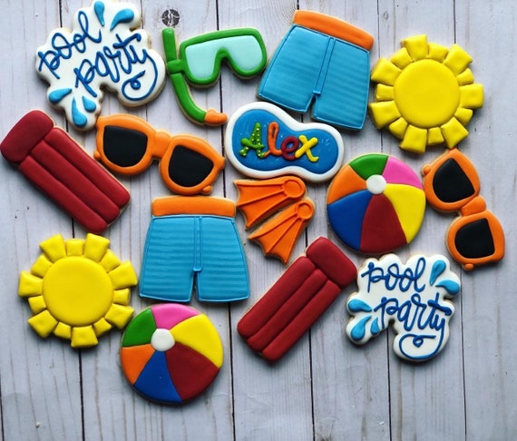 Pool party theme set cookies