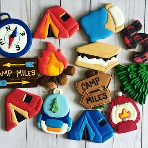 Camping party theme cookies