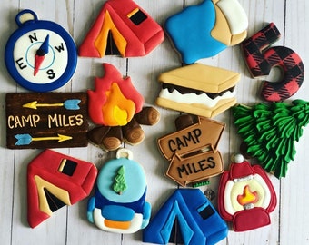 Camping party theme cookies