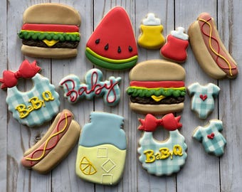 BBQ Baby Shower-set med kakor