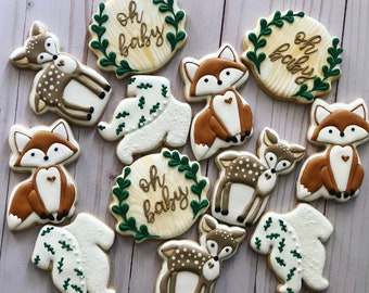 woodland Baby Shower set cookies