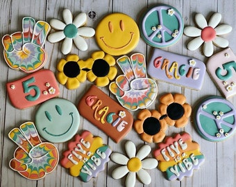 five is a vibe  theme birthday cookies