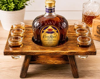 Personalized Wooden Mini Bar Cabinet, Custom Liquor Stand with Shot Glasses