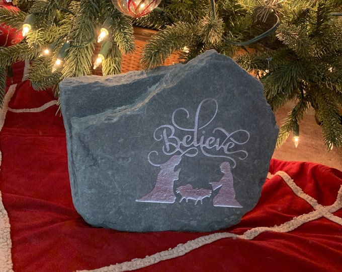 Believe manger scene stone - Virginia blue stone manger scene