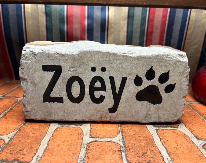 Zoey Pet memorial stone - Natural Stone engraved with Zoey pawprint