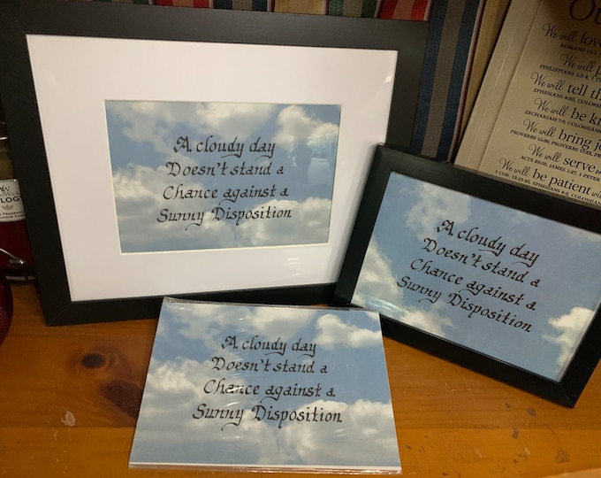 A Cloudy Day -  Verse, Handwritten calligraphy print on cloud paper