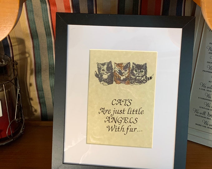 Cats are just little angels with fur  -  Verse, Handwritten calligraphy print with watercolor art