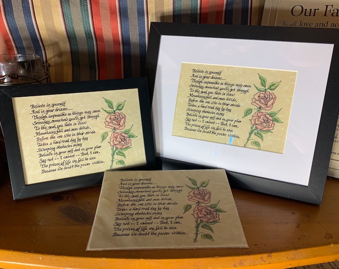 Believe in yourself and in your dreams -  Verse, Handwritten calligraphy print