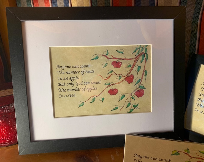 Anyone can count the number of seeds in an apple -  Verse, Handwritten calligraphy print