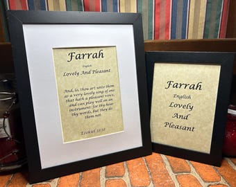 Farrah - Name, Origin, with or without King James Version Bible Verse