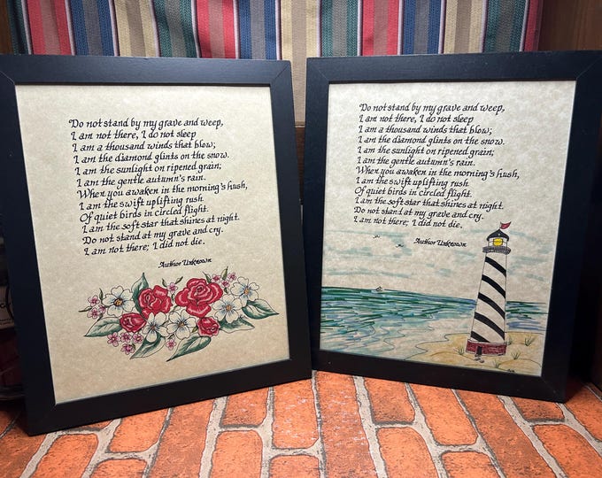 Do not stand by my grave and weep  -  Verse, Handwritten calligraphy print