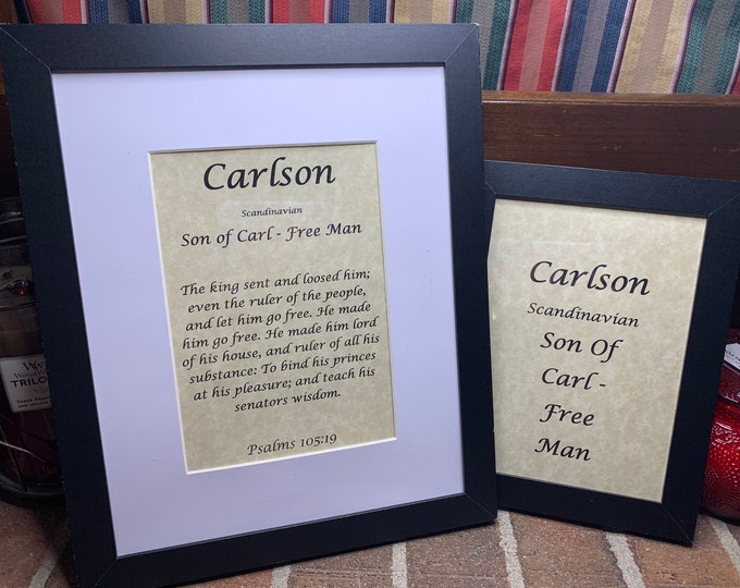 Carlson - Name, Origin, with or without King James Version Bible Verse