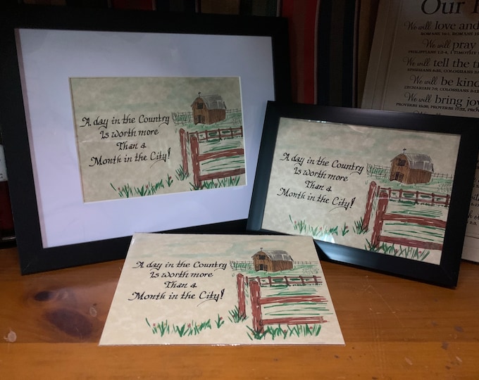A day in the country-  Verse, Handwritten calligraphy print with watercolor art